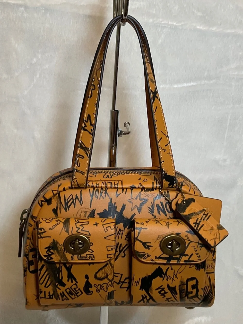 Coach Twin Turnlock Bag 20 in Graffiti Print Ochre Multi Glove-tanned Leather